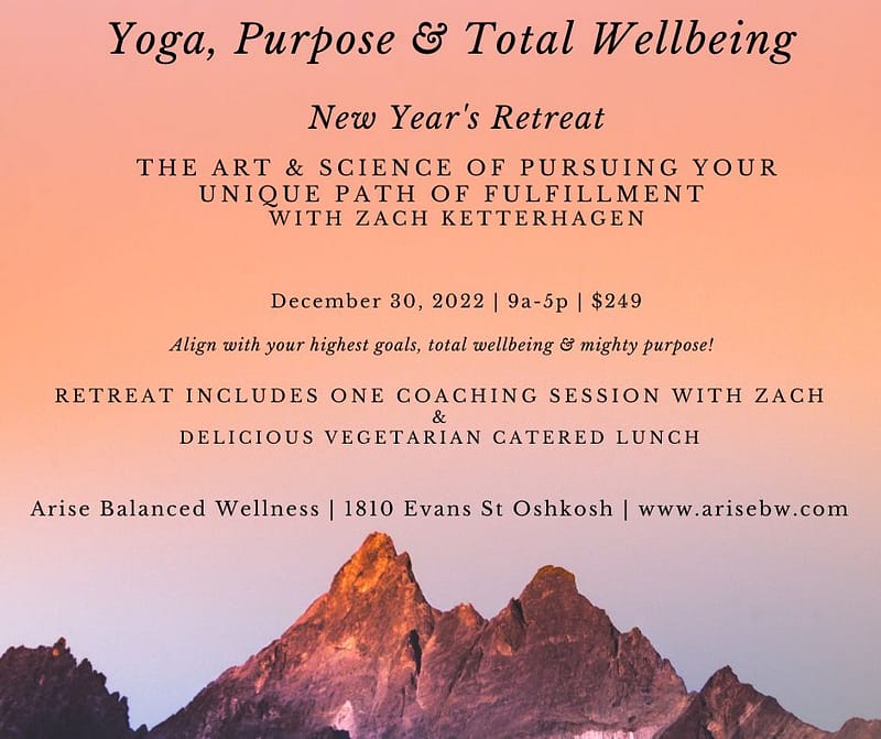 Yoga Purpose Total Wellbeing New Years Retreat graphic.